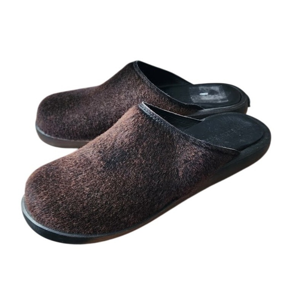 LAUREN RALPH LAUREN Brown Calf Hair Wooden Minimalist Mule Slippers 8